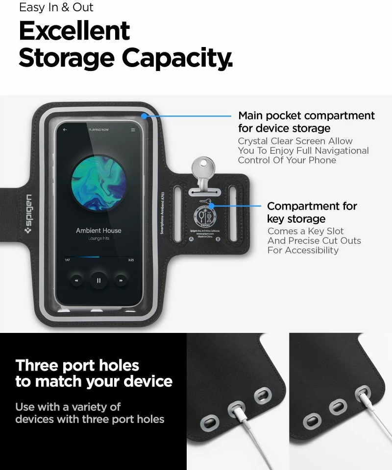 Mbështjellës sportiv për celular Spigen A703, deri 6.9 inç, i zi