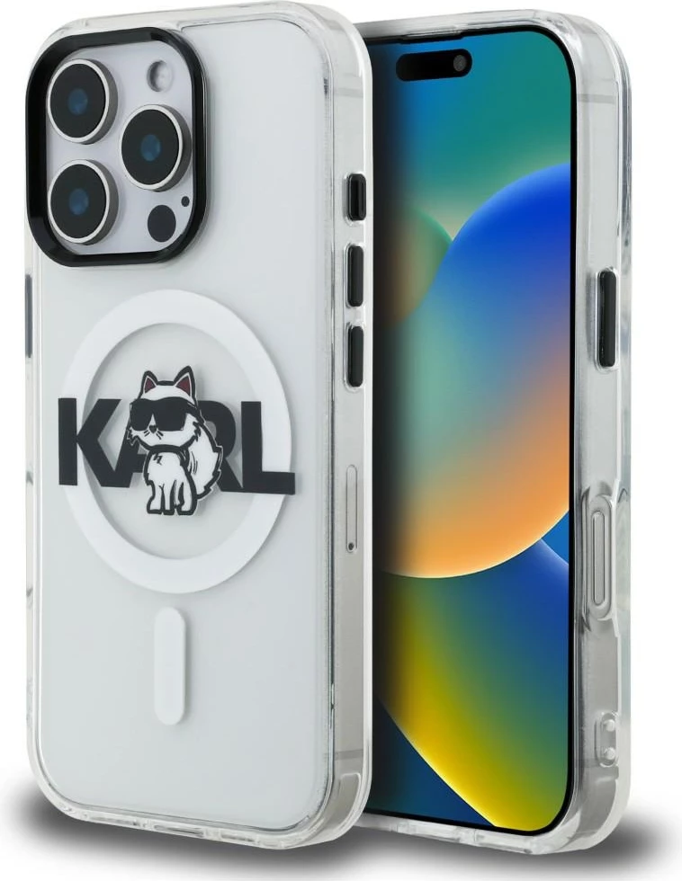 Mbështjellës Karl Lagerfeld IML Choupette Head Sketch Logo MagSafe për iPhone 16 Pro, transparent, me kuti