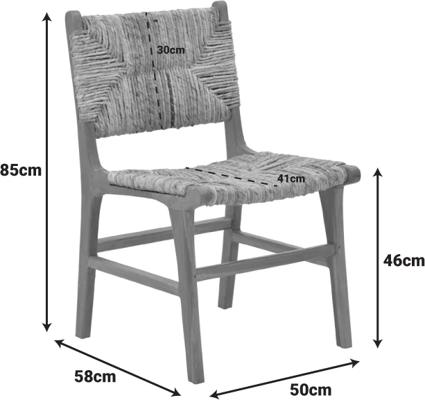 Karrige Refane, skelet prej druri teak, sedilje dhe shpinore prej kashte, ngjyrë natyrale, 50x58x85cm