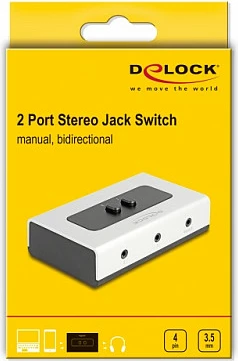 Switch audio DeLOCK 2-në-1, jack 3.5mm 4-pin, bidireksional manual, i zi/gri