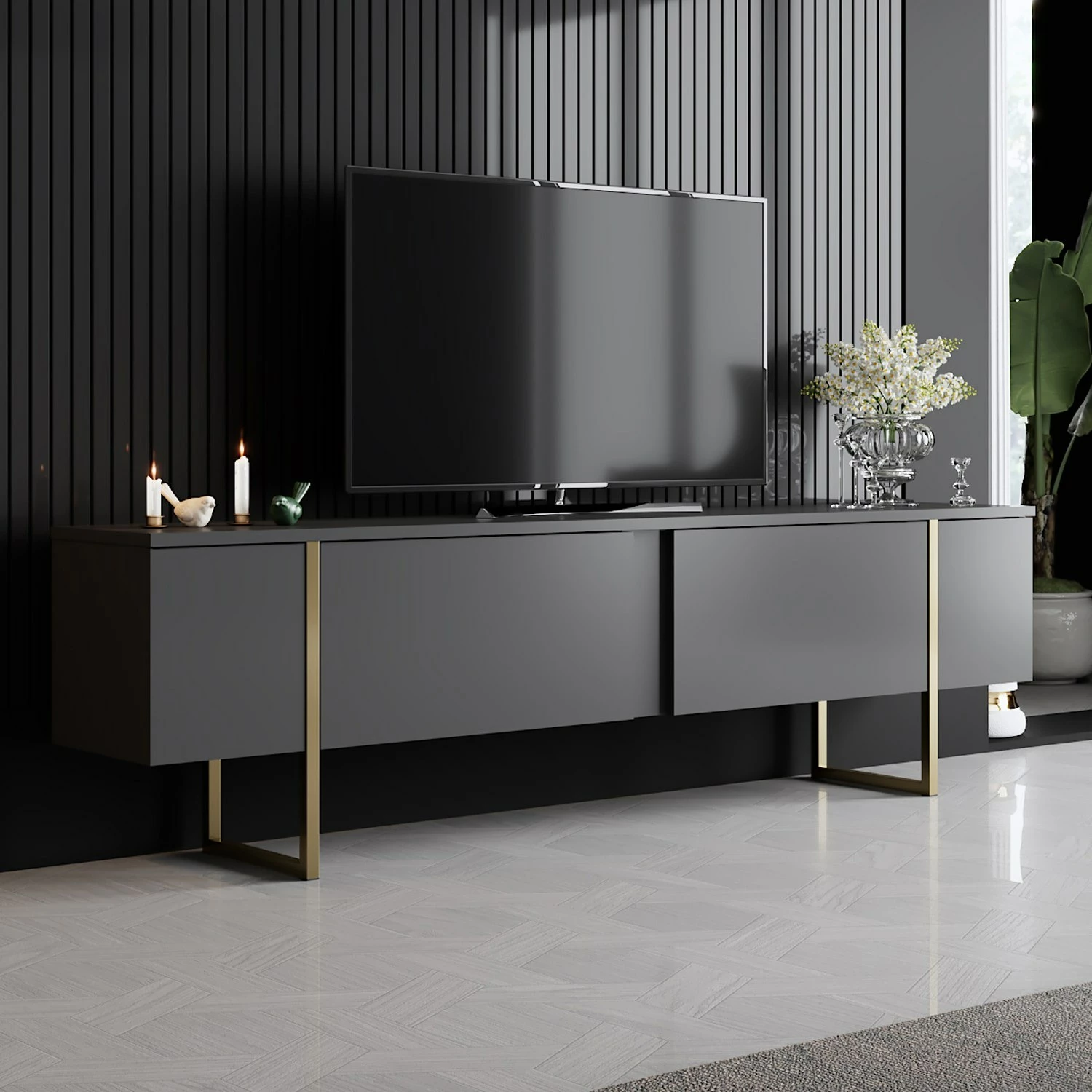 Set mobiljesh për dhomë dite, Luxe, antracit dhe ari