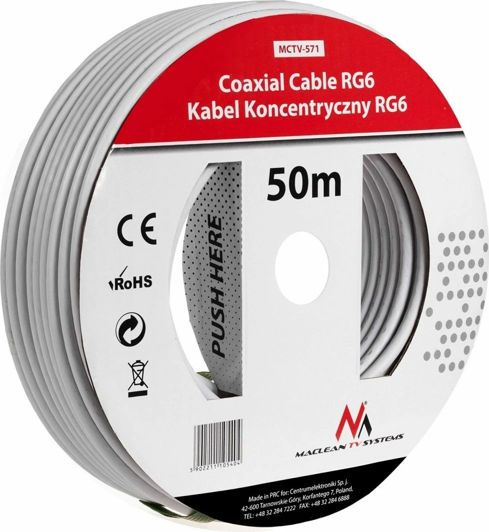 Kabllo antene koaksiale Maclean MCTV-571 RG6 50 m, e bardhë