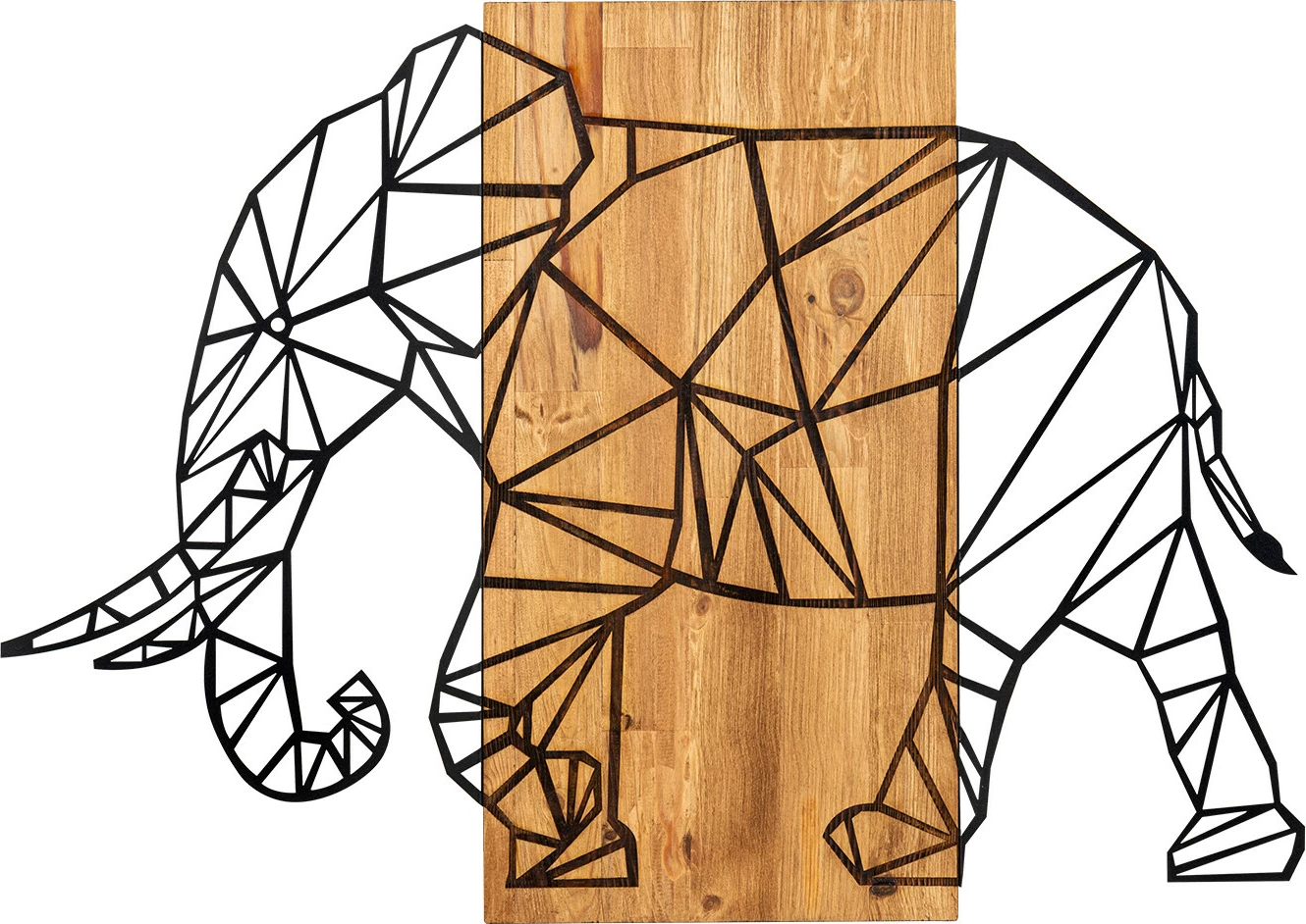 Aksesor dekorativ për mur, dru dhe metal, elefant, Wallity, ngjyrë e zezë dhe arre, 82x58cm