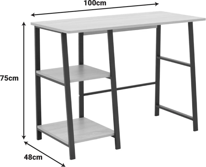 Tavolinë pune Ferje me rafte, MDF natyrale-e zezë, 100x48x75cm