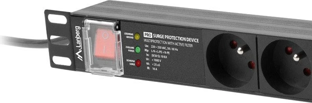 Kabllo vazhduese Lanberg, Power Strip 19'', 1U, 16A, 7X 230V PL, 2m, i zi