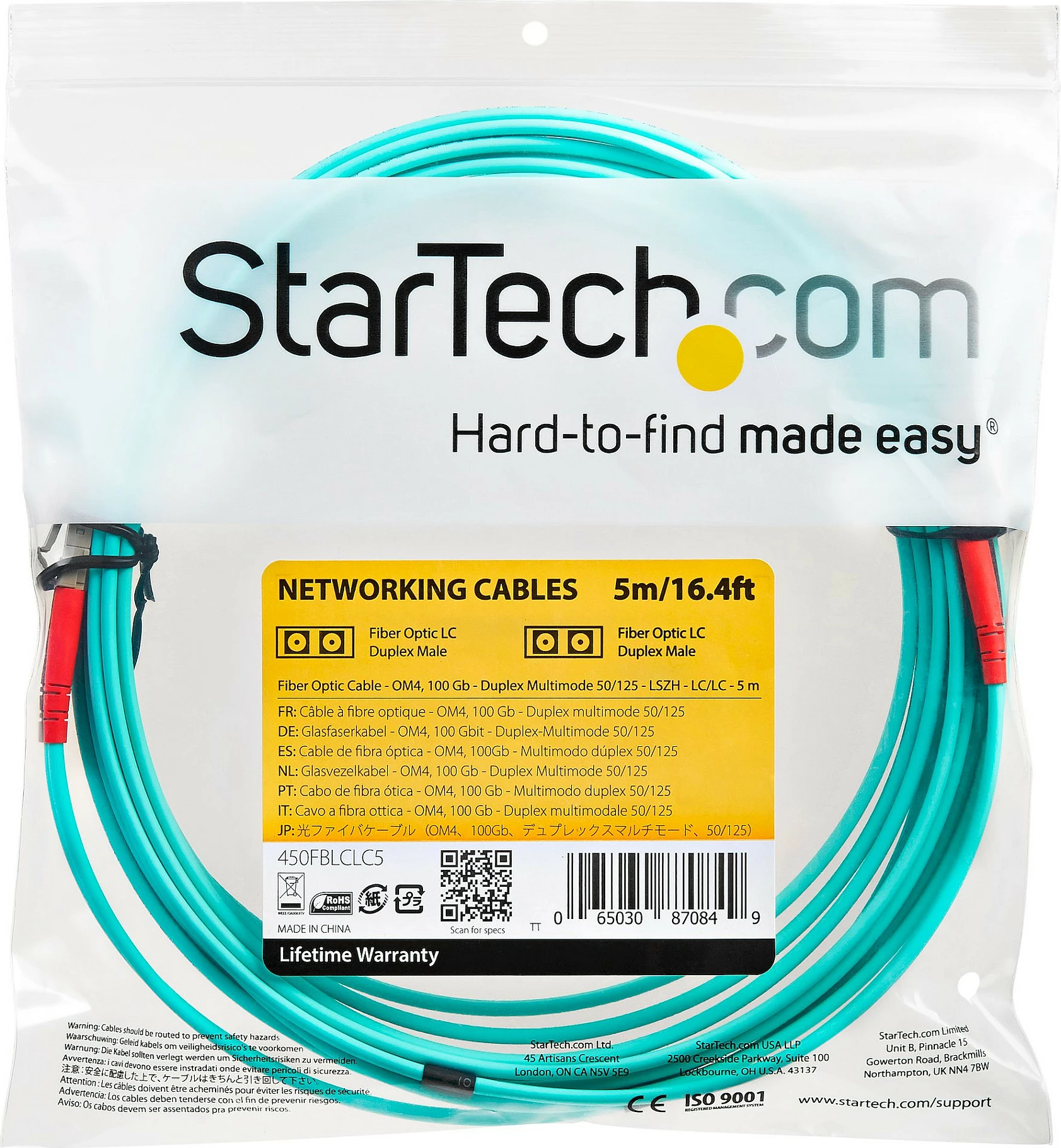 Kabllo fiber optike StarTech LC-LC OM4, 5 m, 100 Gbit/s, aqua
