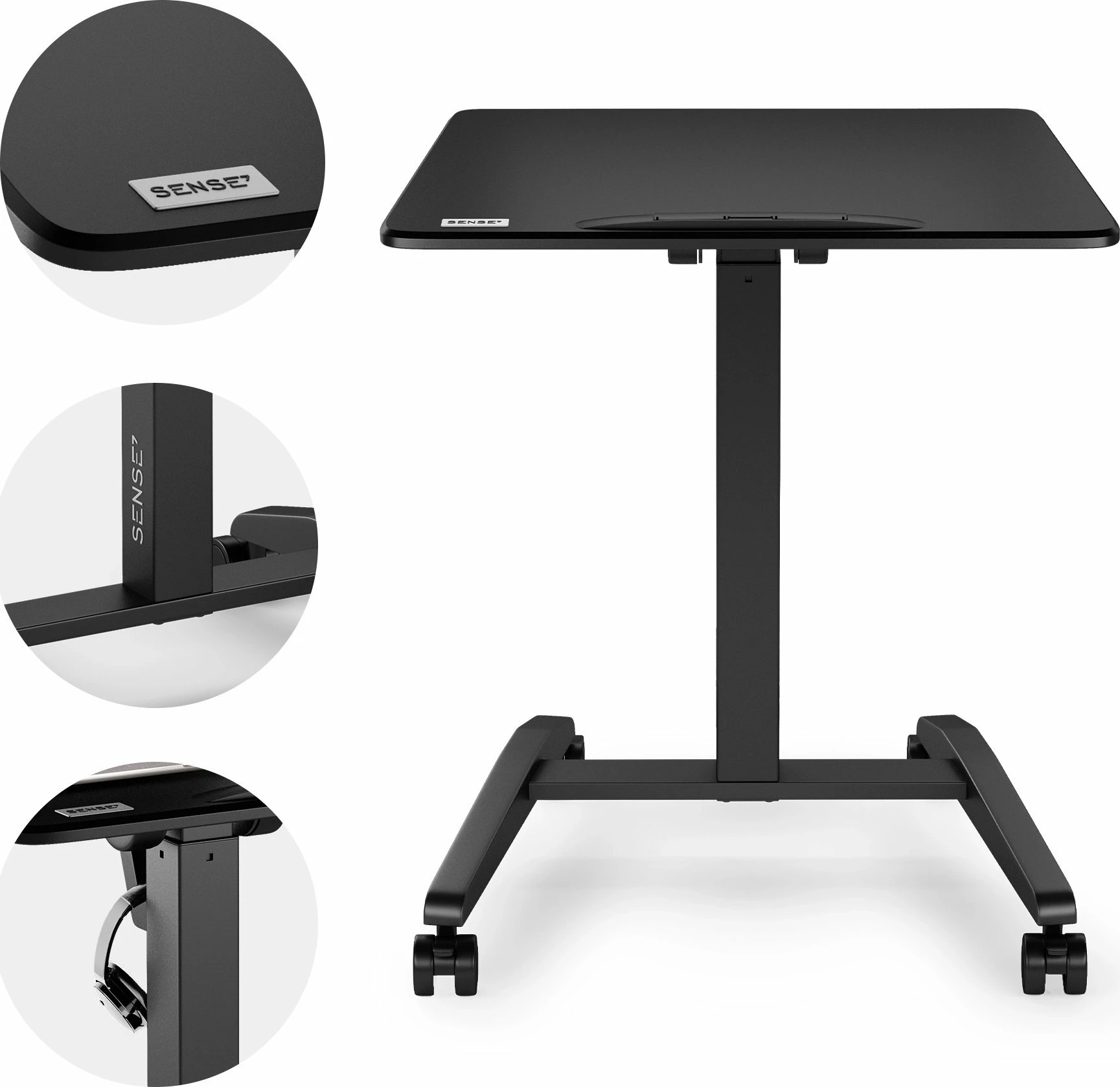 Tavolinë mobile SENSE7 Mobile Desk 70x52 cm, rregullim lartësie 76-111 cm, sipërfaqe e anueshme 0-90°, e zezë