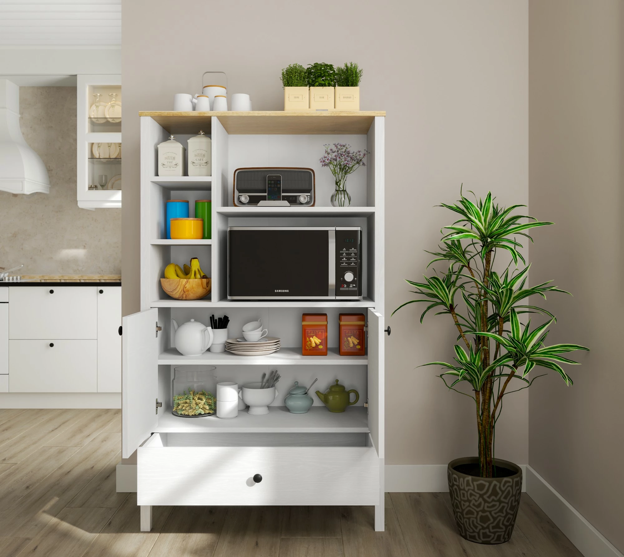 Dollap multifunksional Hanah Home, FRN-20041, ngjyrë druri dhe e bardhë