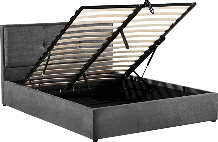 Krevat dopio Sonnie me hapësirë për depo, material stof, ngjyrë gri e errët, 150x200cm