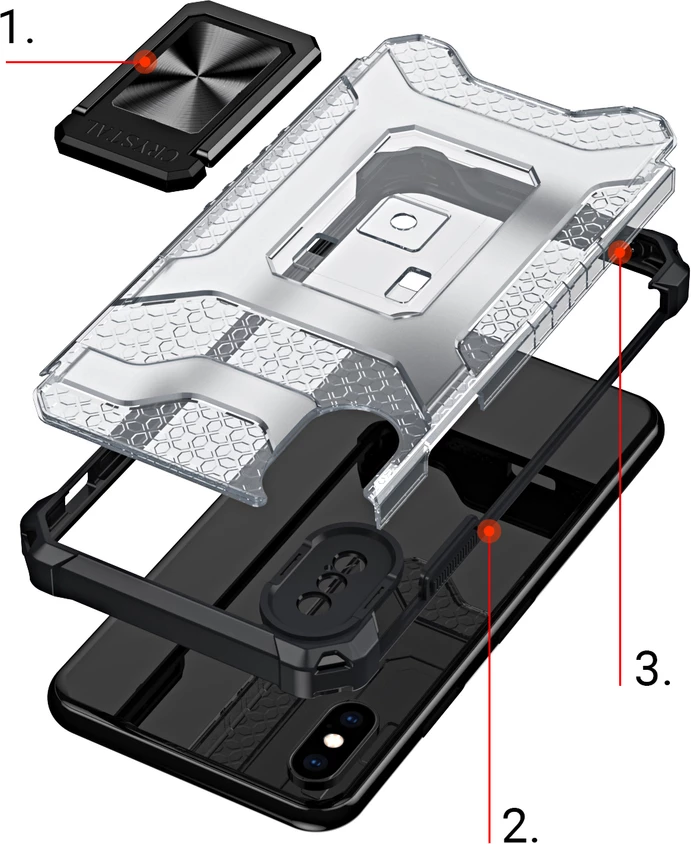 Mbështjellës Hurtel Crystal Ring Case me mbajtëse, për iPhone XS Max, Kuqe