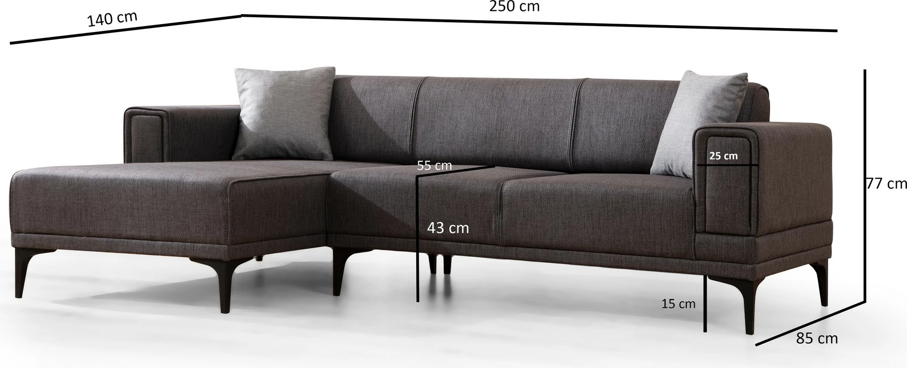Kënd-sofë krevati Atelier del Sofa, Horizon majtas, ngjyrë gri e errët