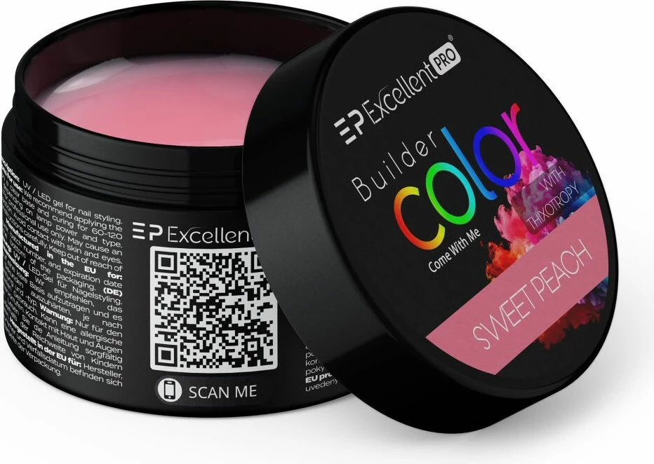 Xhel ndërtues për thonj për femra Excellent PRO Color With Thixotropy Pastel Pink Sweet Peach 15g