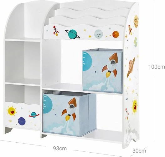 Organizator lodrash dhe librash SONGMICS GKR42WT 93x30x100 cm, me 2 sirtarë pëlhure, i bardhë