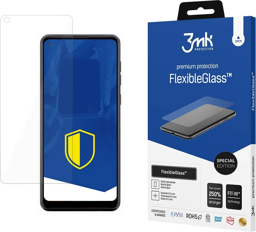 Mbrojtës ekrani xham hibrid, 3mk Protection FlexibleGlass Special Edition, për Samsung Galaxy A21s, antibakterial 7H, pa thyerje, 1 copë, Transparent