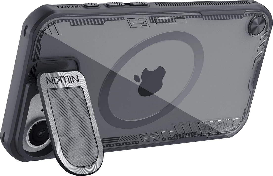 Mbështjellës Nillkin Iceblade Prop Magnetic për iPhone 16e, me kapak kamere dhe stand, i zi