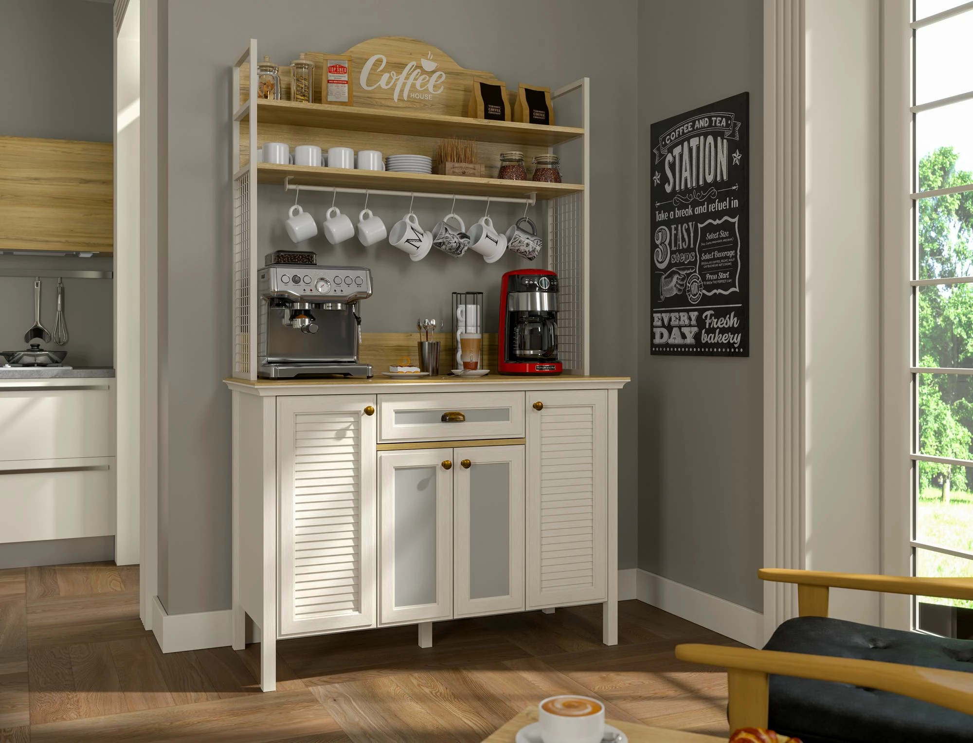 Dollap për kafe, ngjyrë krem, lis dhe e bardhë, Skye Decor, FRN-21027-1