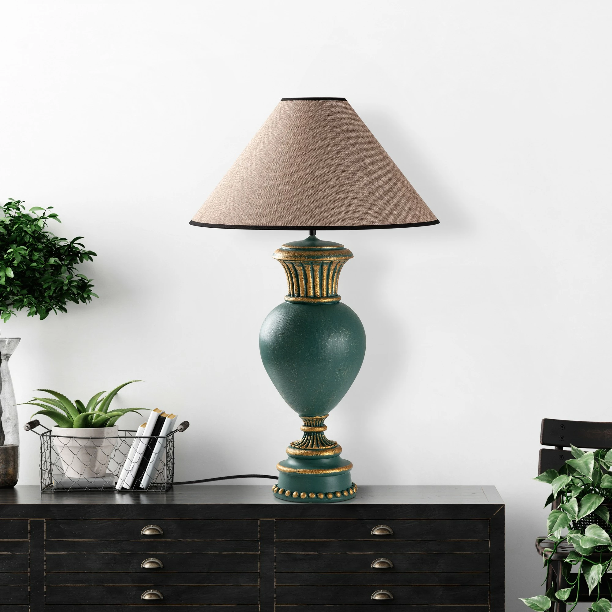 Llambë tavoline Opviq, ELEGANZE-5324, ngjyrë e gjelbër dhe kafe e çelët