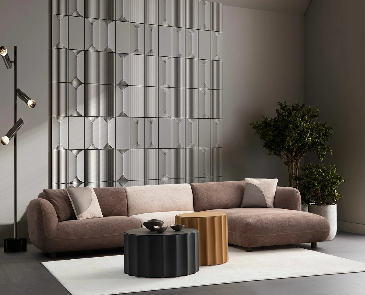 Kënd-sofë Pavia, ngjyrë krem dhe kafe, Atelier del Sofa