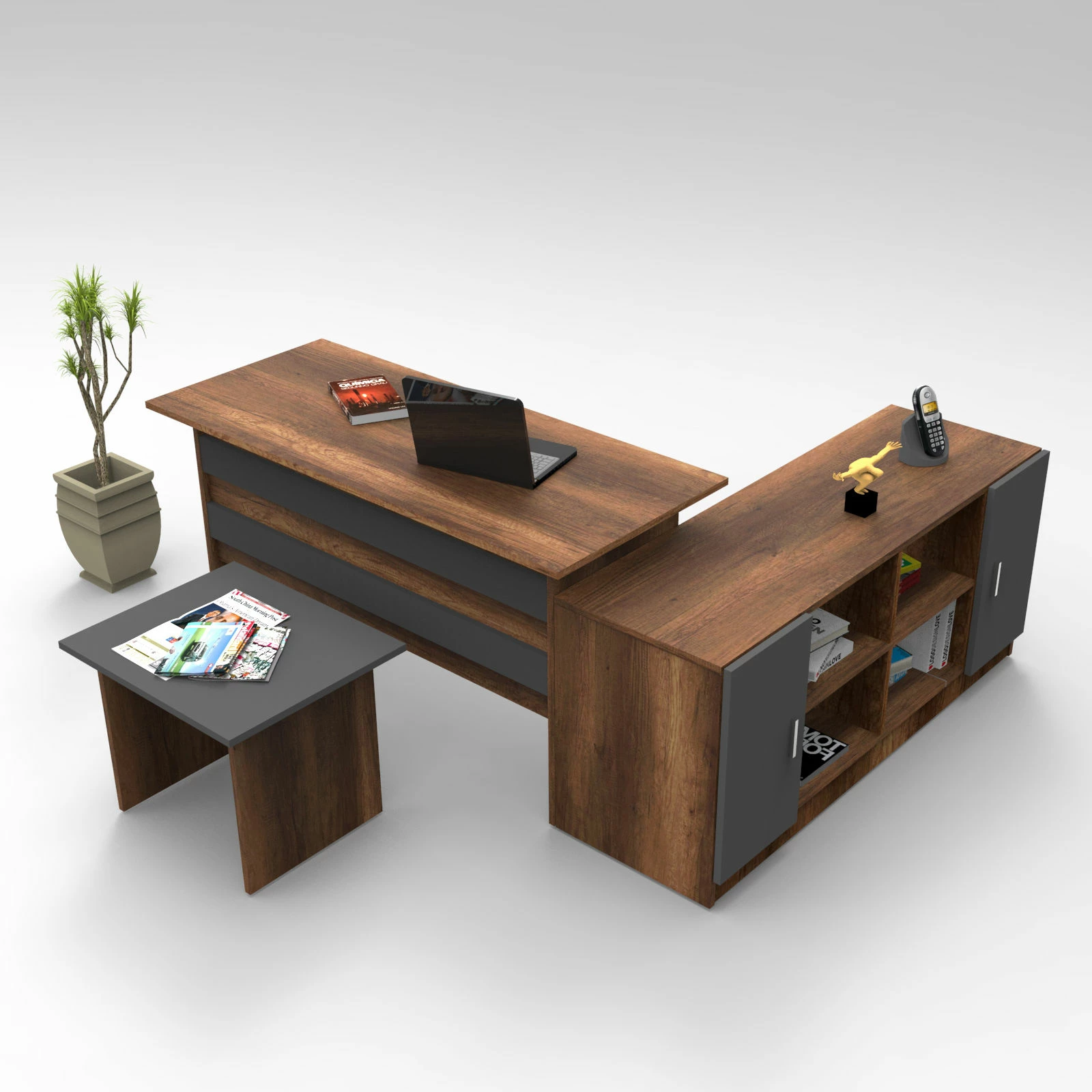 Set mobiljesh për zyre Hanah Home, Vo10-Ba, ngjyrë arre dhe antracit