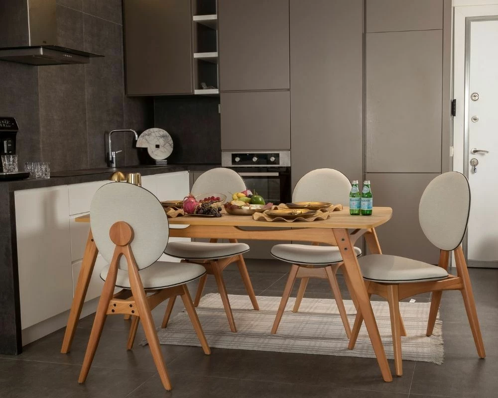 Tavolinë me karrige (5 copë), Skye Decor, Touch (4S), ngjyrë lisi dhe bezhë