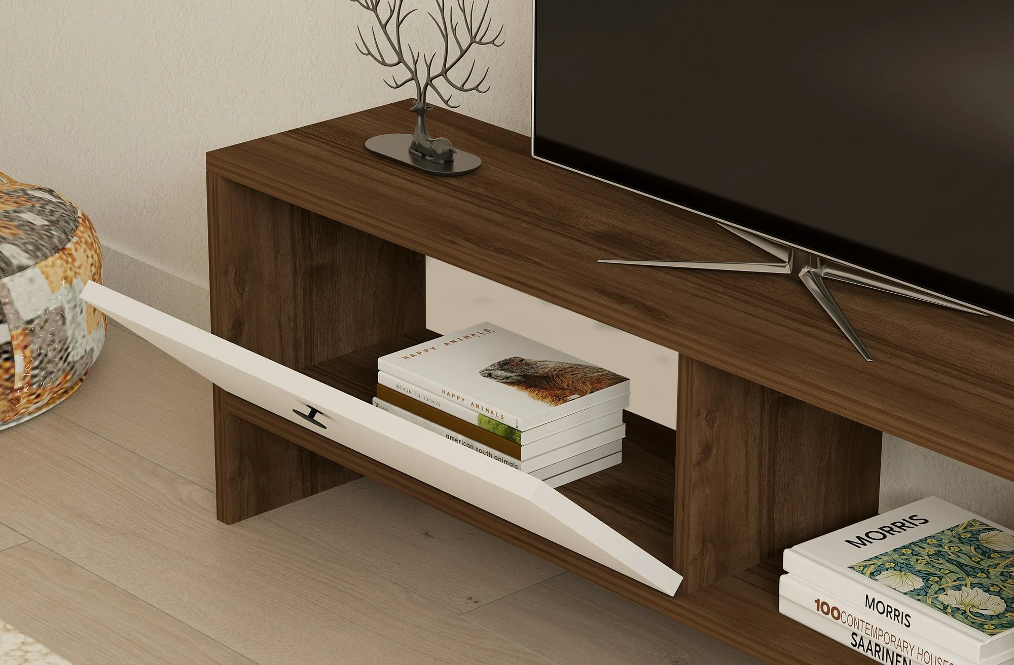 Mbajtës TV Hanah Home, Gaye, ngjyrë arre, e bardhë