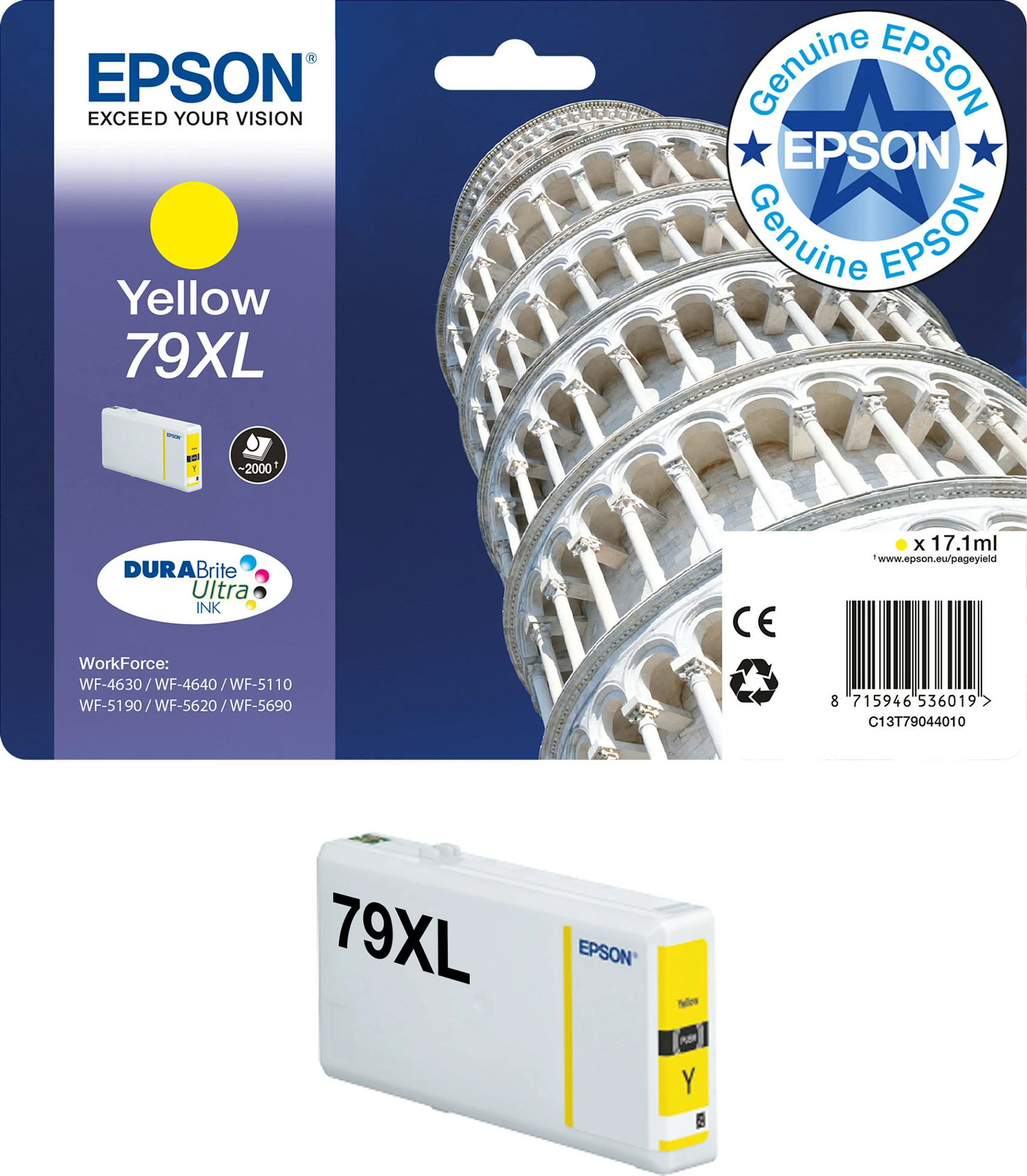 Toner Epson Tower of Pisa Singlepack Cyan 79 DURABrite Ultra, Standard Yield, Cyan
