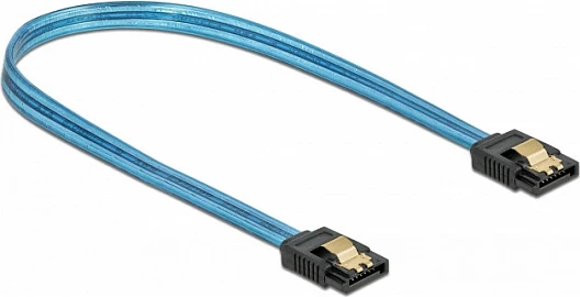 Kabllo SATA DeLOCK SATA III 30 cm, 6 Gb/s, UV glow, e kaltër