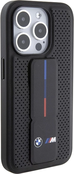 Mbështjellës BMW Grip Stand Smooth & Perforated për iPhone 15 Pro, i zi