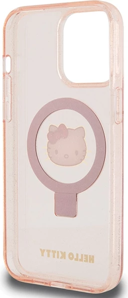 Mbështjellës Hello Kitty Ring Stand Glitter Electrop Logo MagSafe për iPhone 15 Pro Max, Rozë