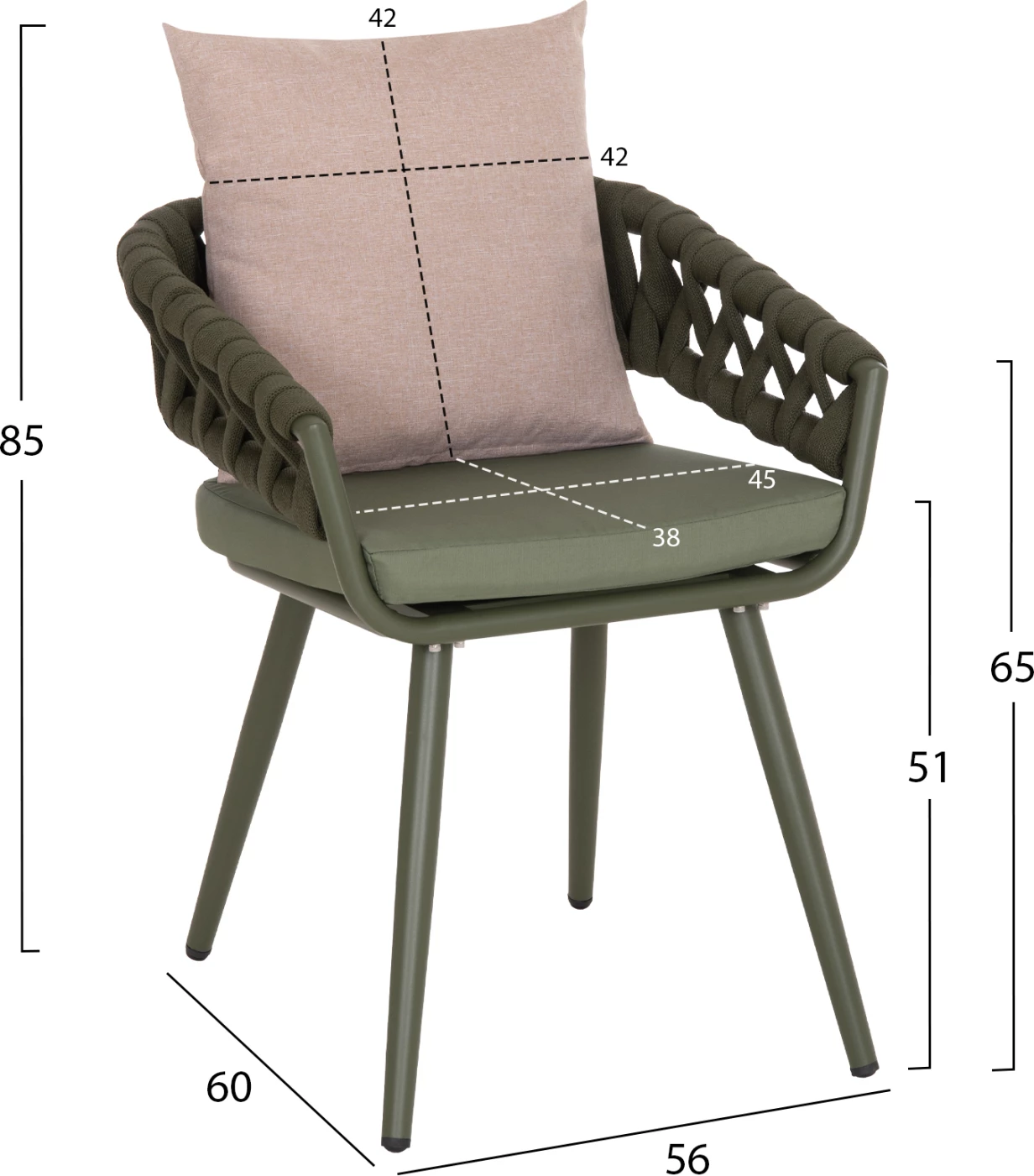 Fotel alumin CAMDEN, ulliri e errët, jastëk shpine ngjyrë kafe, 56x60x72-87cm