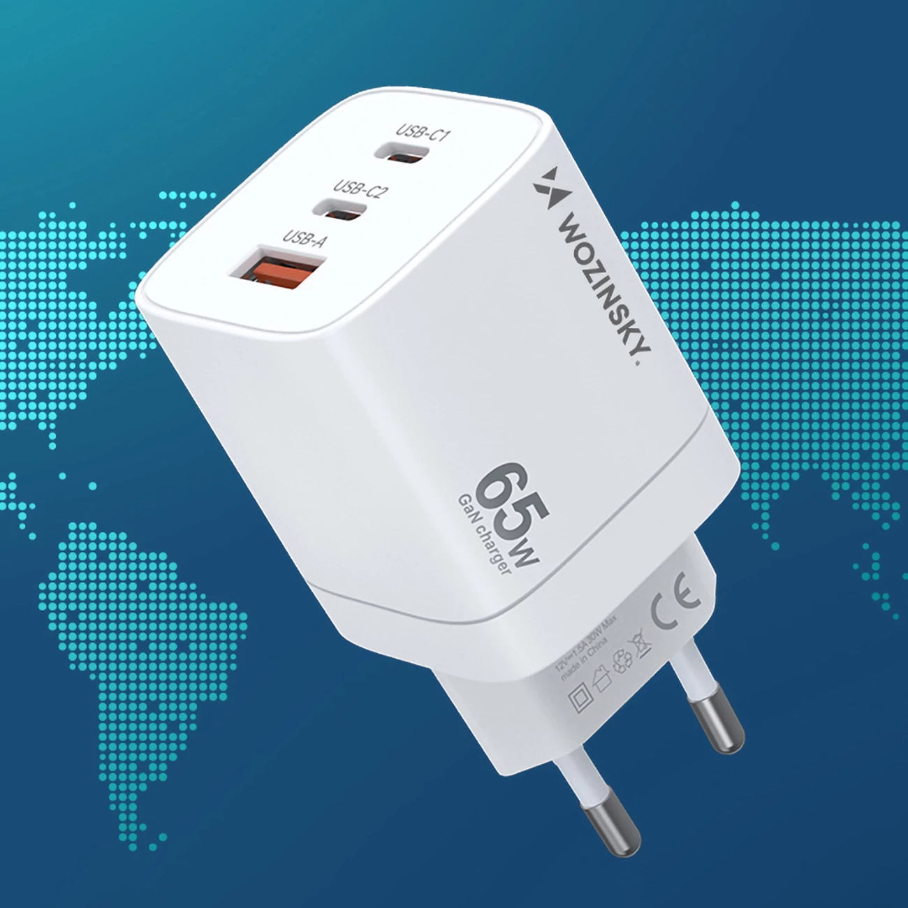 Karikues muri Wozinsky CGWCW, 65W, 2x USB-C, 1x USB-A, GaN, i bardhë