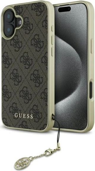 Mbështjellës Guess 4G Charms Collection për iPhone 16 Plus, Kafe