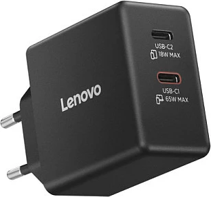 Karikues Lenovo Dual USB-C GaN 65W, me kabllo USB-C 1.5m, i zi