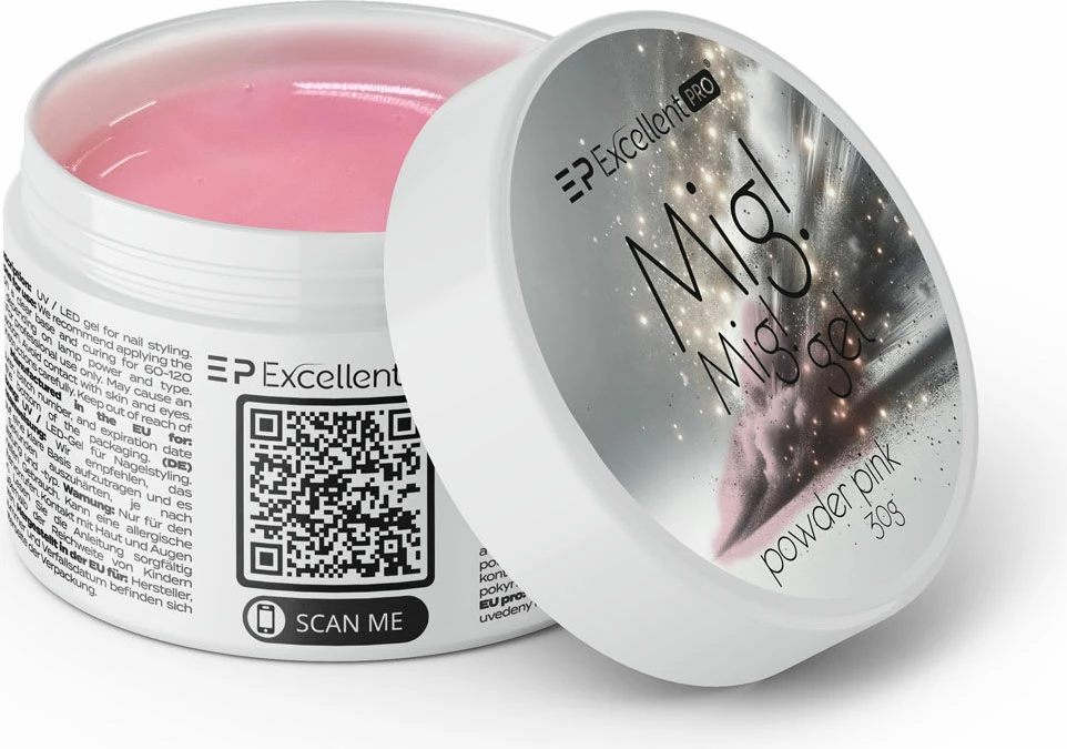 Xhel ndërtues për thonj për femra Excellent PRO Mig! Mig! Building Gel Powder Pink 30g