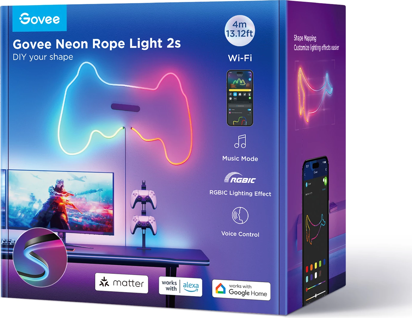 Shirit LED neon Govee Neon Rope Light 2S H61D4-B 4m RGBIC Bluetooth/Wi‑Fi, i zi