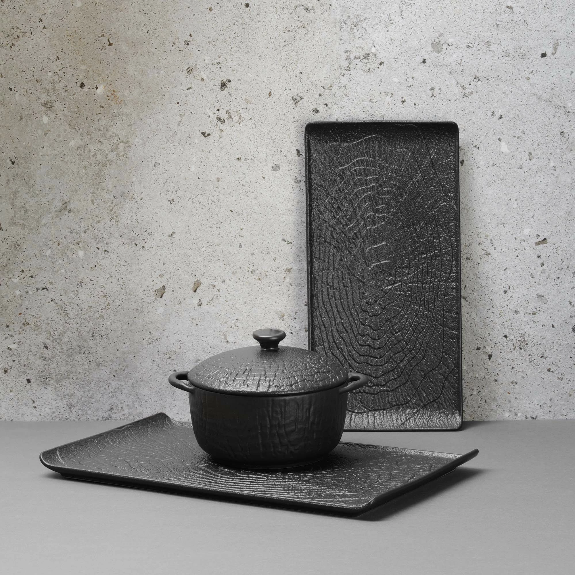 Tas tureen me kapak dhe doreza Fine Dine Crust 720ml 140mm porcelan, i zi, set 3 copë