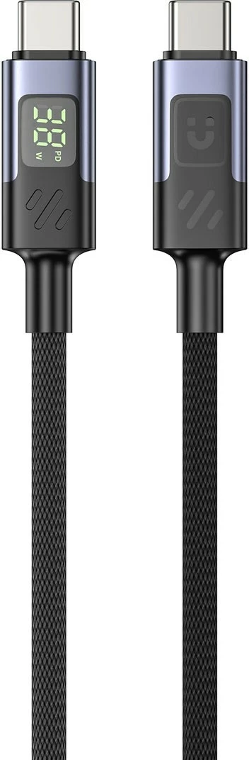 Kabëll USB-C Unitek USB-C/USB-C, 3m, 60W, me ekran, i zi