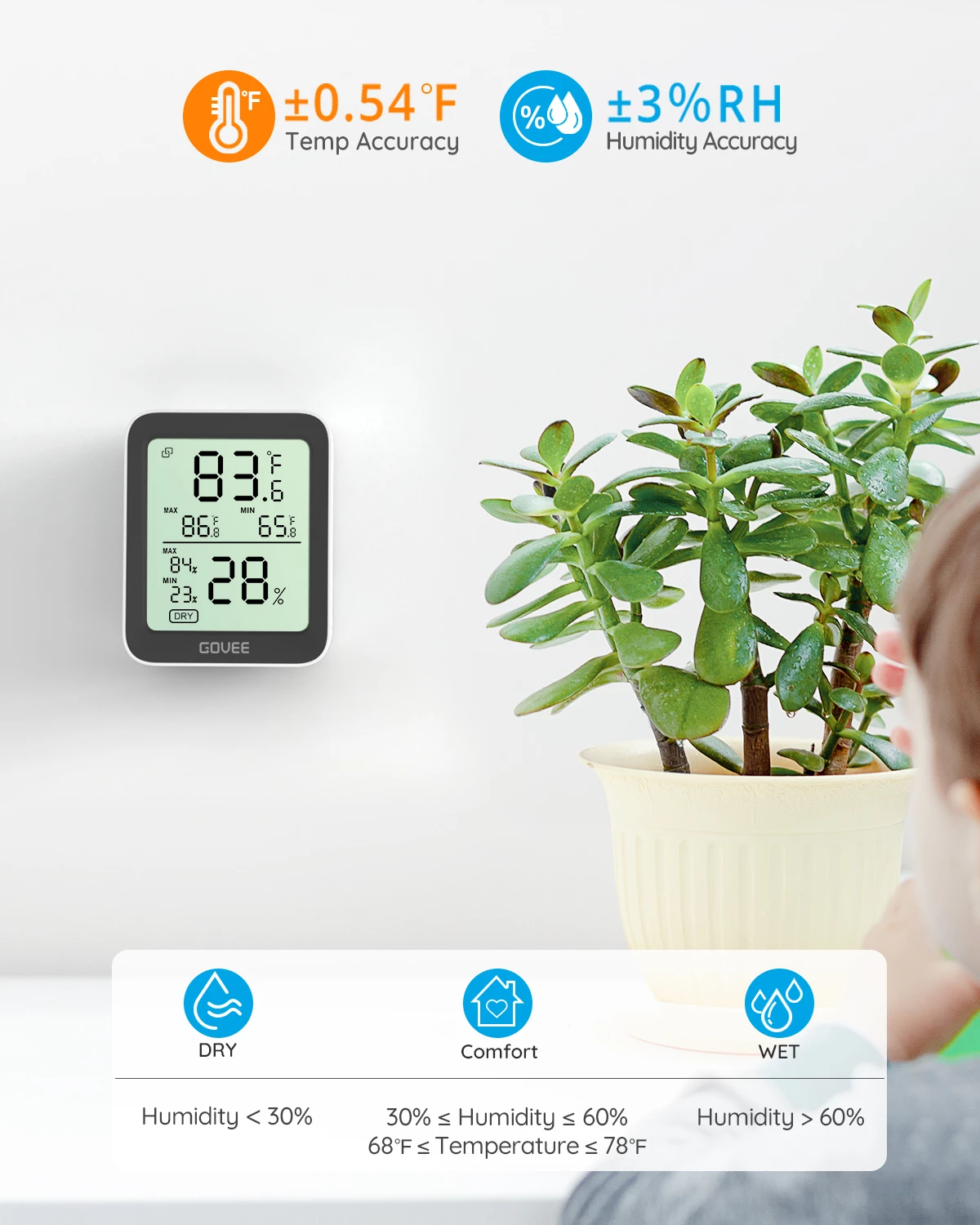Termometër-higrometër Bluetooth Govee H5075, ekran LCD, memorie 20 ditë, bardhë/zi