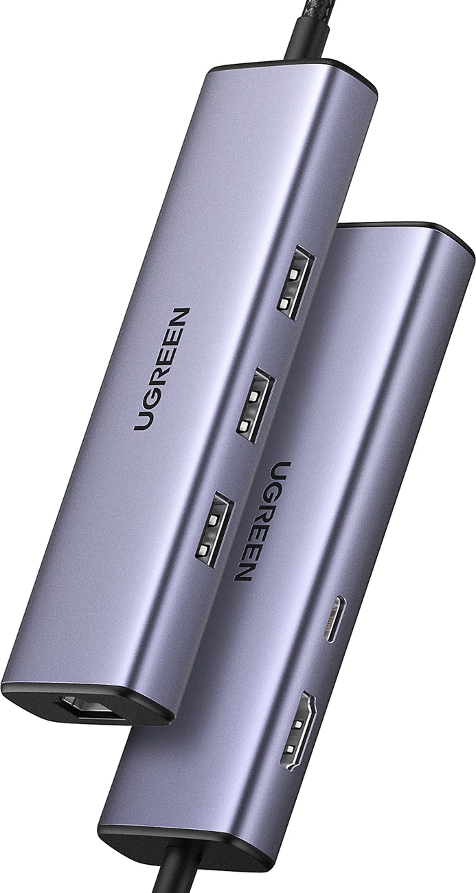 HUB Ugreen CM512 15598 6in1 USB-C, 3x USB-A 3.0, HDMI, RJ45, USB-C PD, Gri