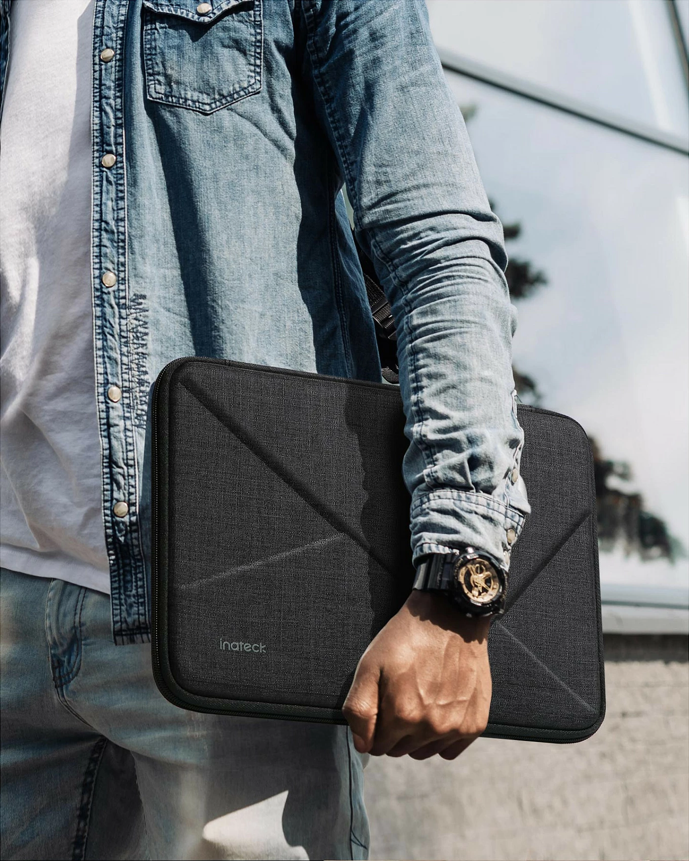 Çantë (sleeve) për laptop Inateck LB01007-13, 13.3", me çantë aksesore, e zezë