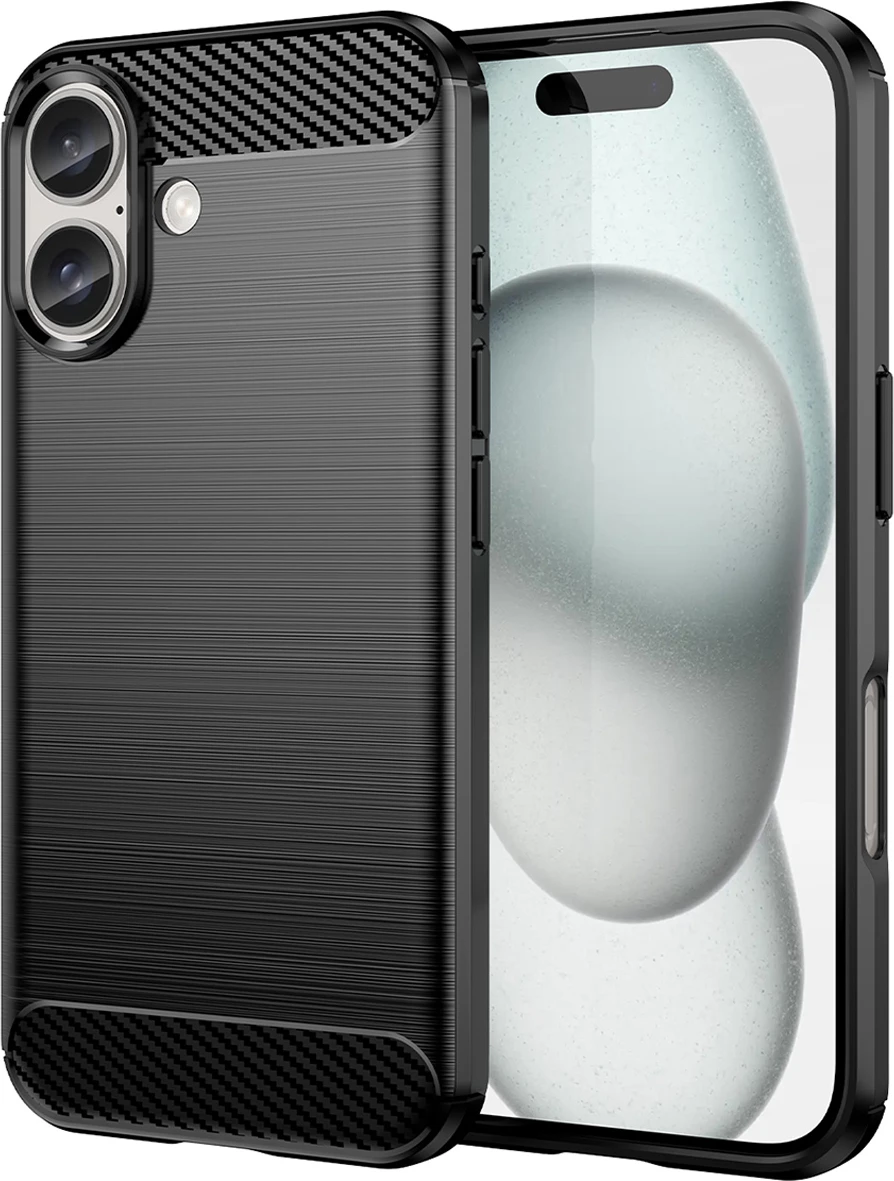 Mbështjellës Hurtel Carbon Case për iPhone 16 Plus, TPU, i zi