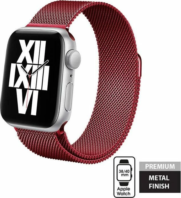 Rrip Smartwatch Crong Steel Milanese Band për Apple Watch 38/40 mm, i kuq