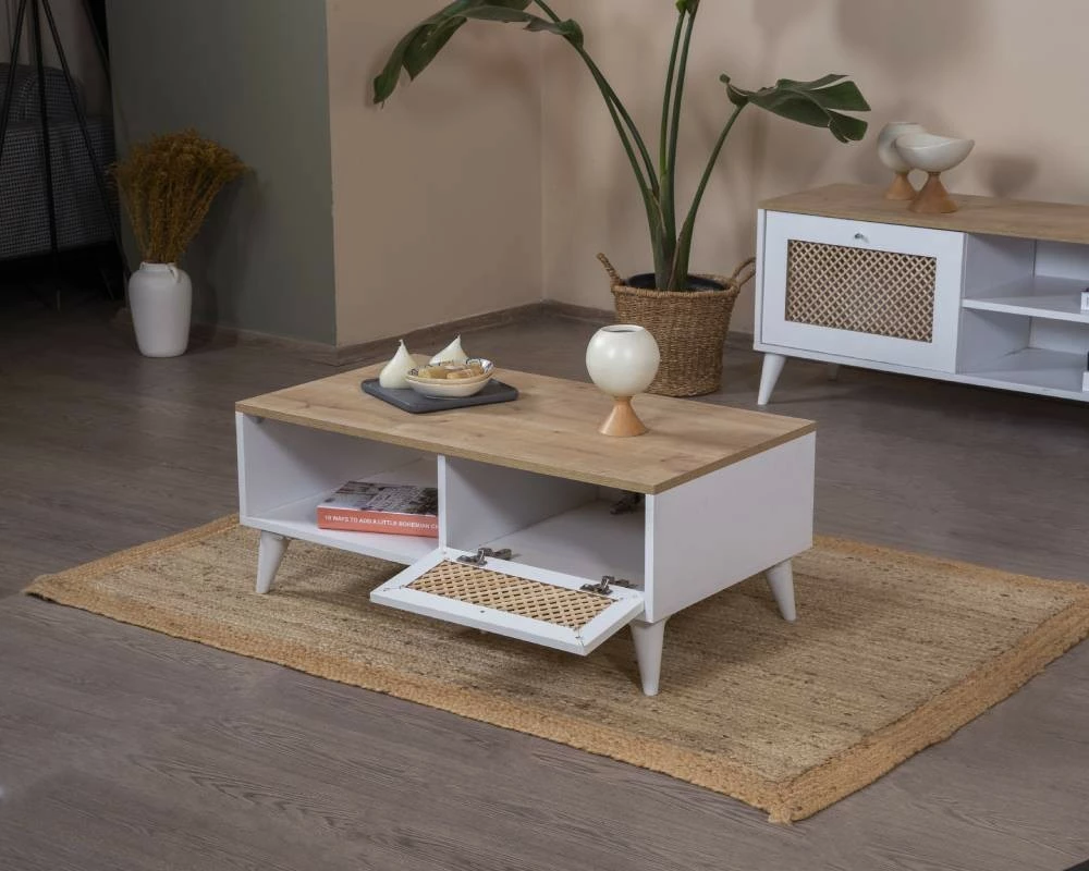 Tavolinë kafeje Skye Decor, e bardhë dhe lis