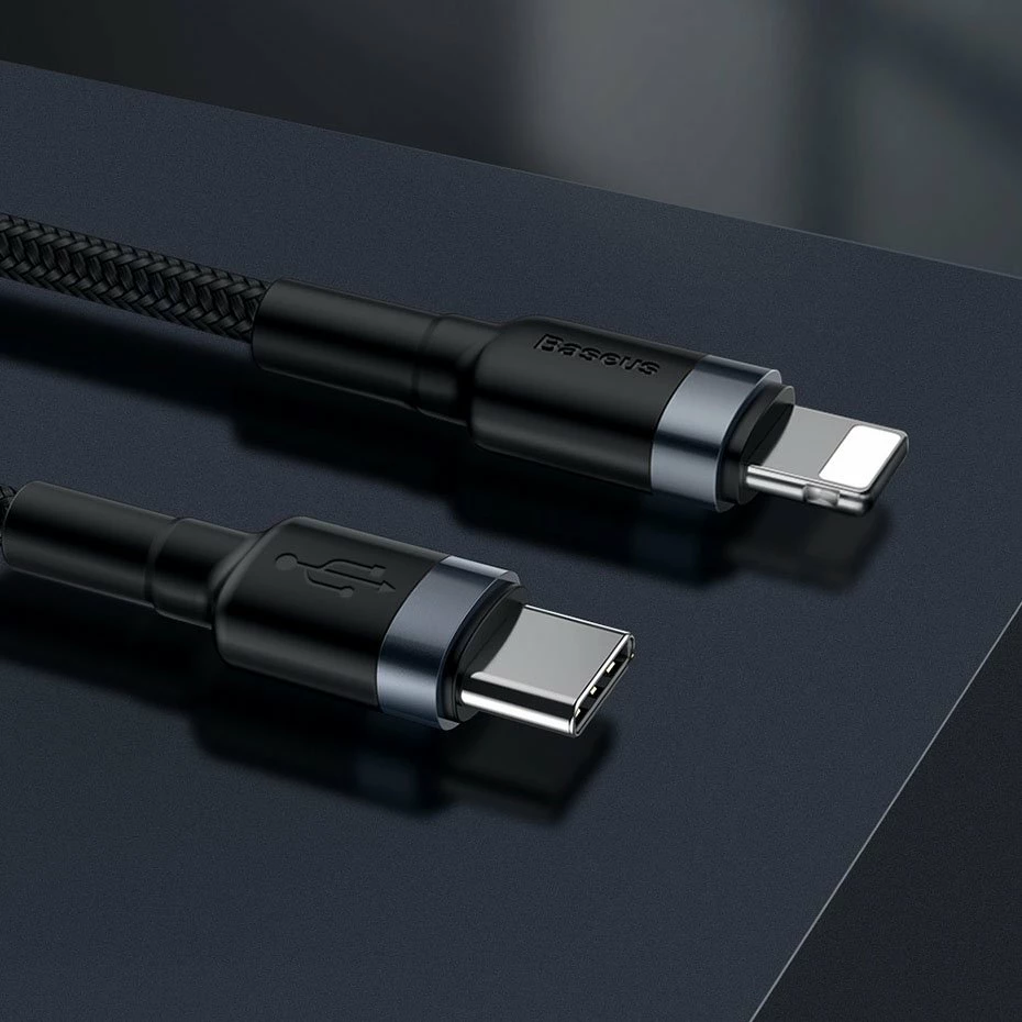 Kabllo Baseus Cafule CATLKLF-G1, USB-C në Lightning, 1m, 18W, e zezë/gri