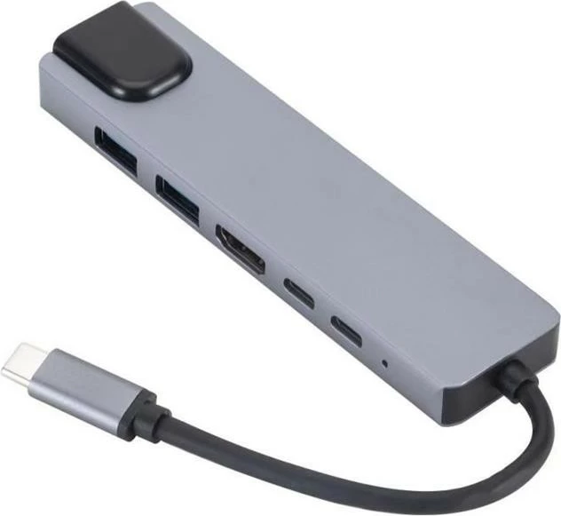 Adapter USB-C hub Gembird A-CM-COMBO5-06 6-në-1 HDMI 4K LAN USB-A/USB-C, aluminium