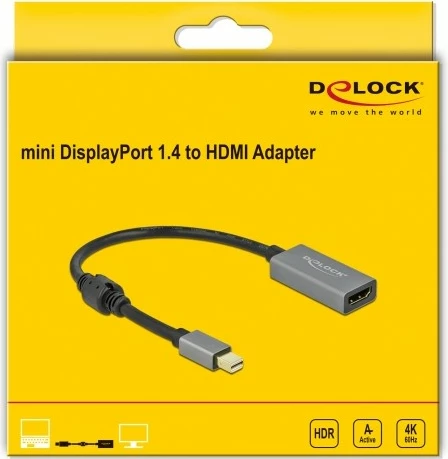 Adapter mini DisplayPort në HDMI DeLOCK, 4K 60Hz, 0.2m, zi/gri