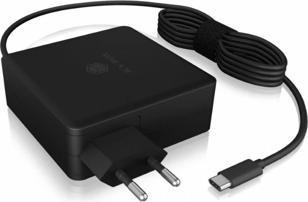 Karikues USB-C PD ICYBOX IB-PS101-PD 90W me portë USB-A, kabllo e integrume 1.8m, e zezë