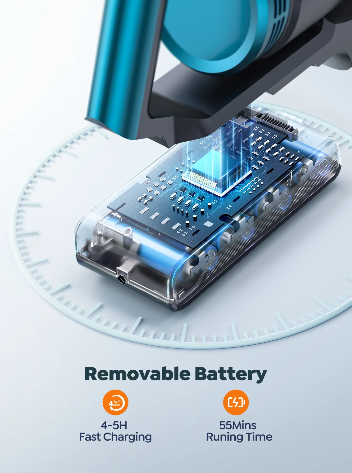 Fshesë me korent pa kabllo Honiture/Buture VC60 450W, 38000Pa, OLED, 1.5L, HEPA, deri 55min, set me aksesorë, blu/turkeze