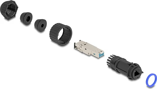 Konektor RJ45 DeLOCK Cat6A IP68 field-assembly me feed-through coupler, i zi