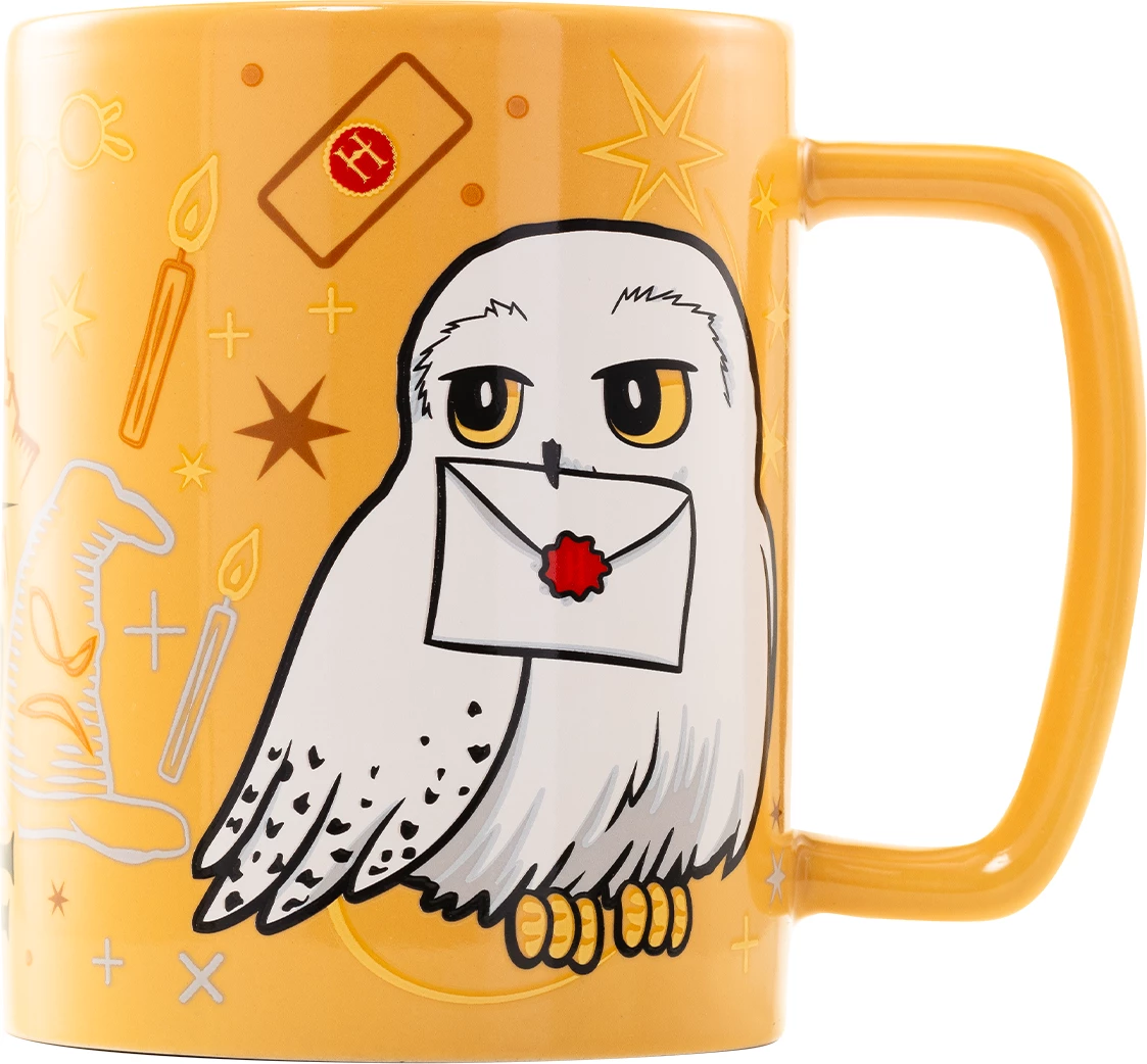 Filxhan Pyramid Harry Potter Hedwig Fuzzy, 440 ml, me mbulesë të butë të heqshme, i bardhë/ari